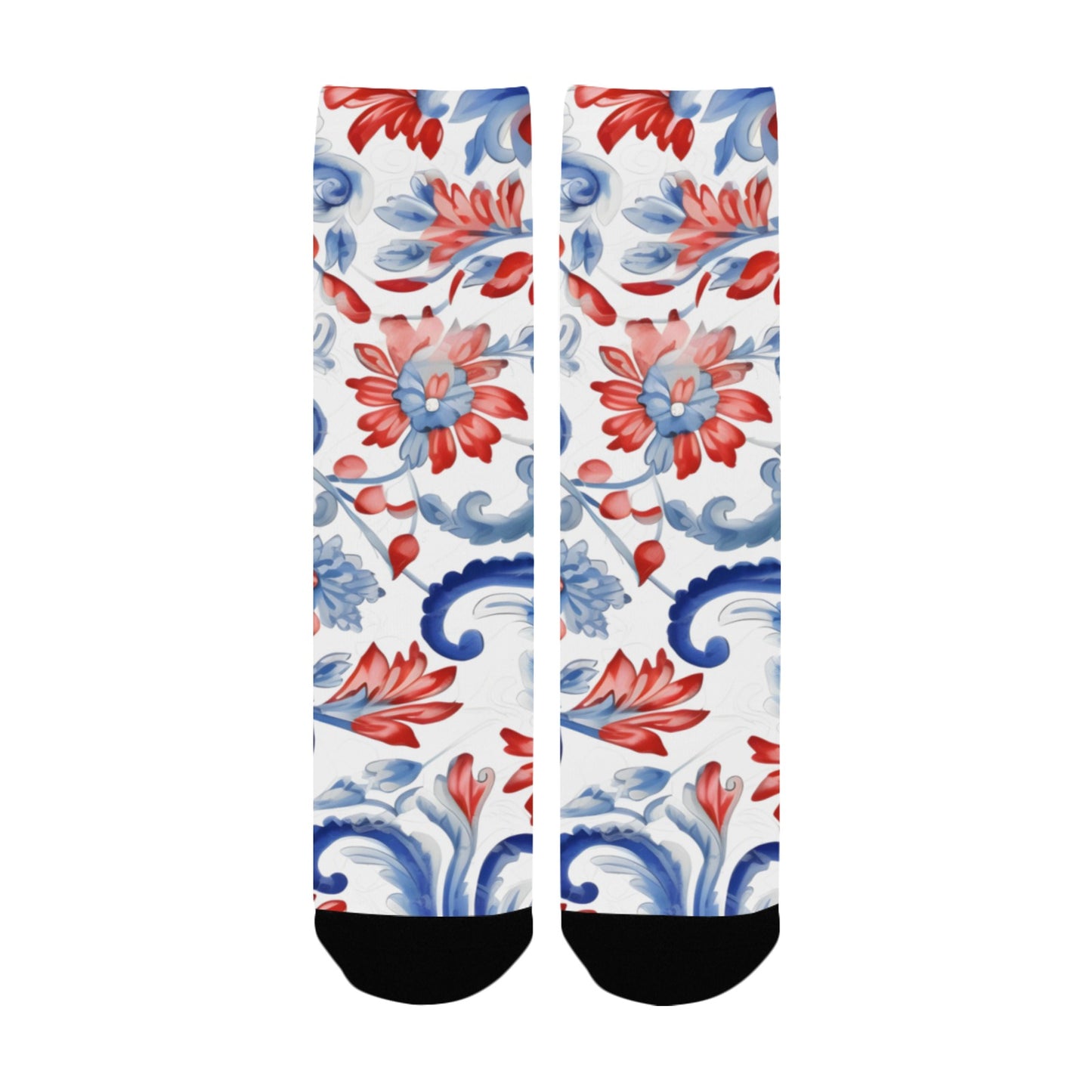 USA/American Flag Inspired Floral Pattern Women's Custom  Socks | Ships from USA