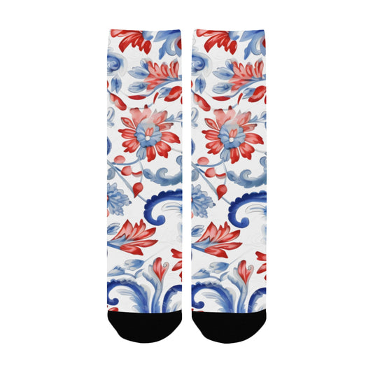 USA/American Flag Inspired Floral Pattern Women's Custom  Socks | Ships from USA