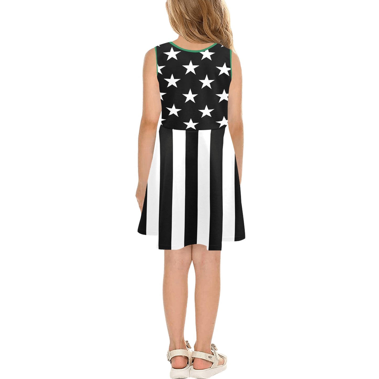 Thin Green Line Flag Inspired Girls' Sleeveless Sundress | Ships from USA