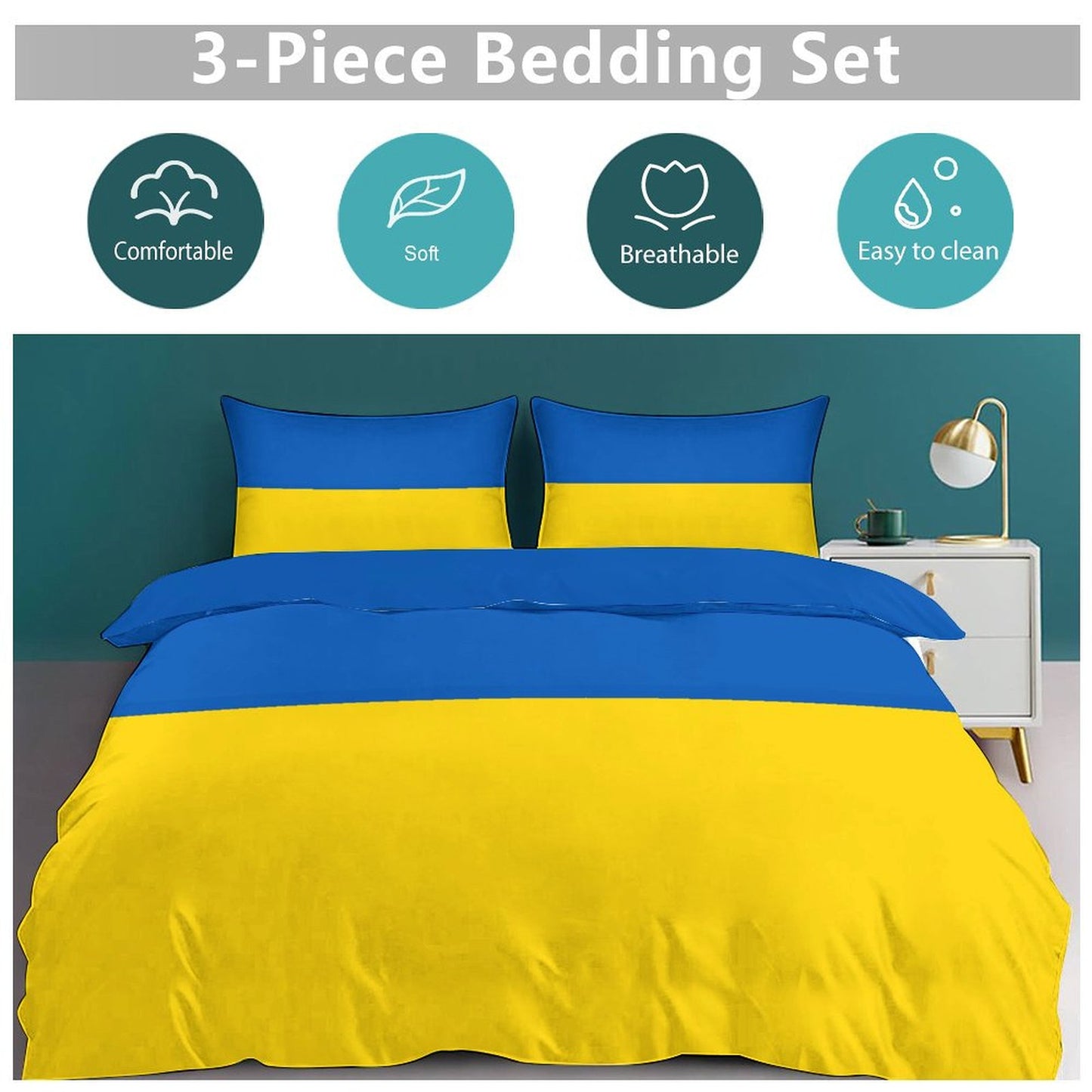 Ukraine Flag Inspired 3-Piece Bedding Set (1 Duvet Cover + 2 Pillow Shams) – 102"×90"