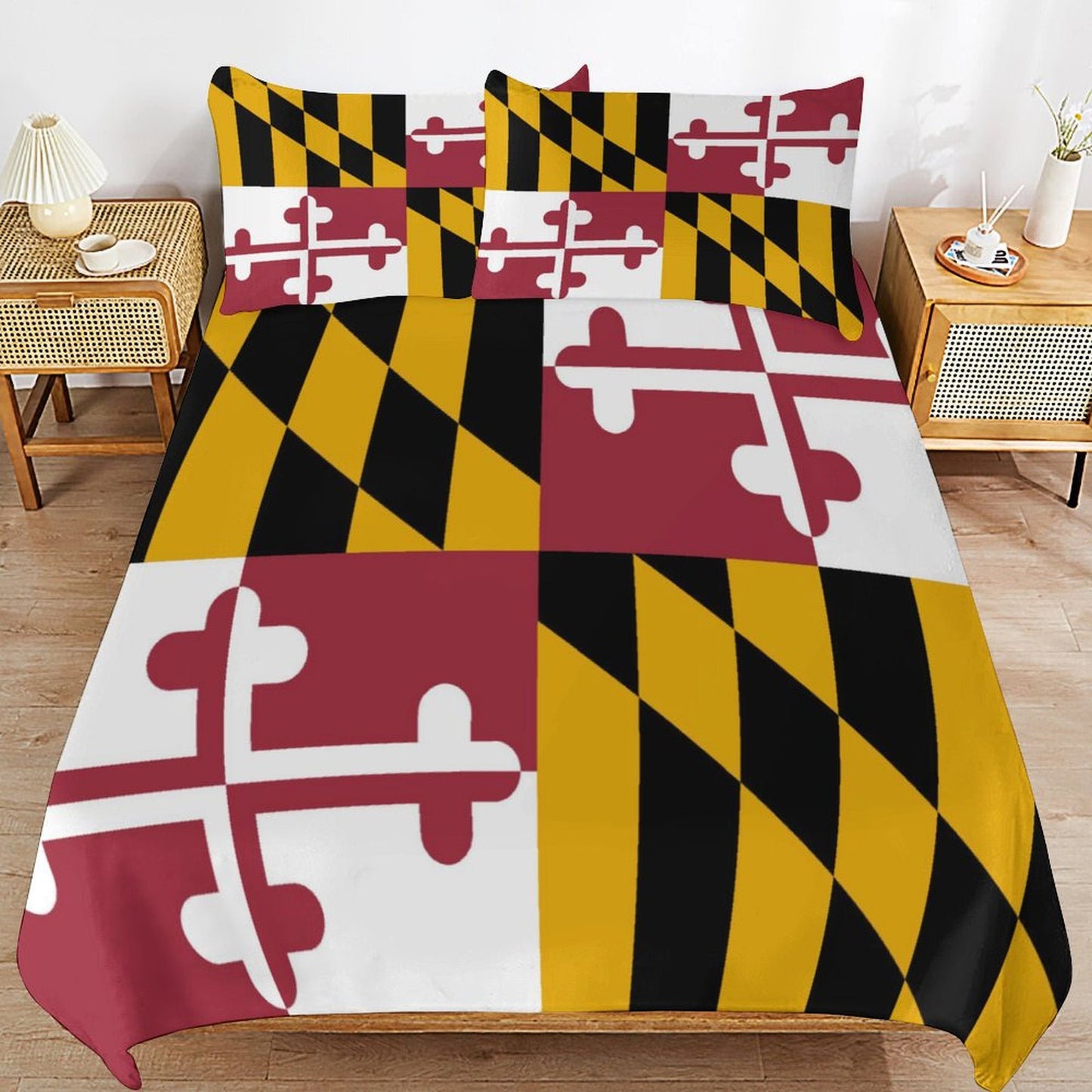 Maryland Flag Inspired 3-Piece Bedding Set (1 Duvet Cover + 2 Pillow Shams) – 102"×90"
