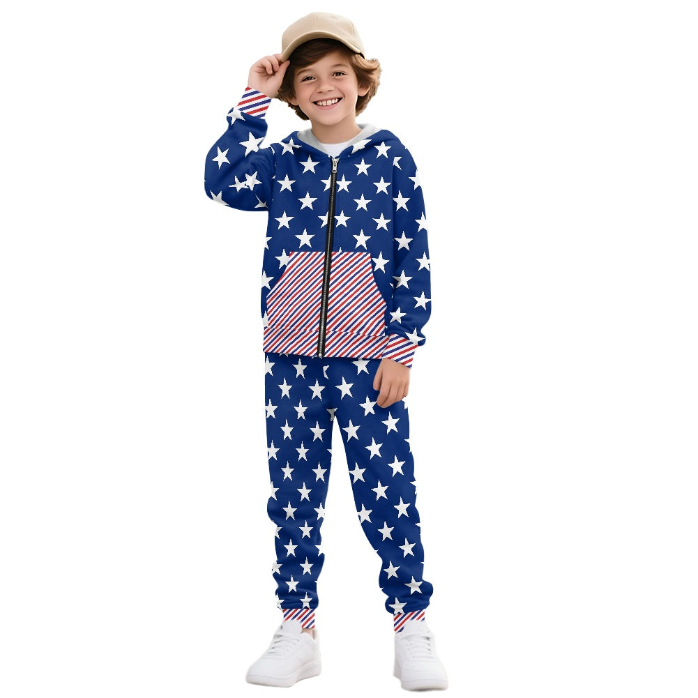 USA/American Flag Inspired Unisex Kid's Zippered Sportswear Suit
