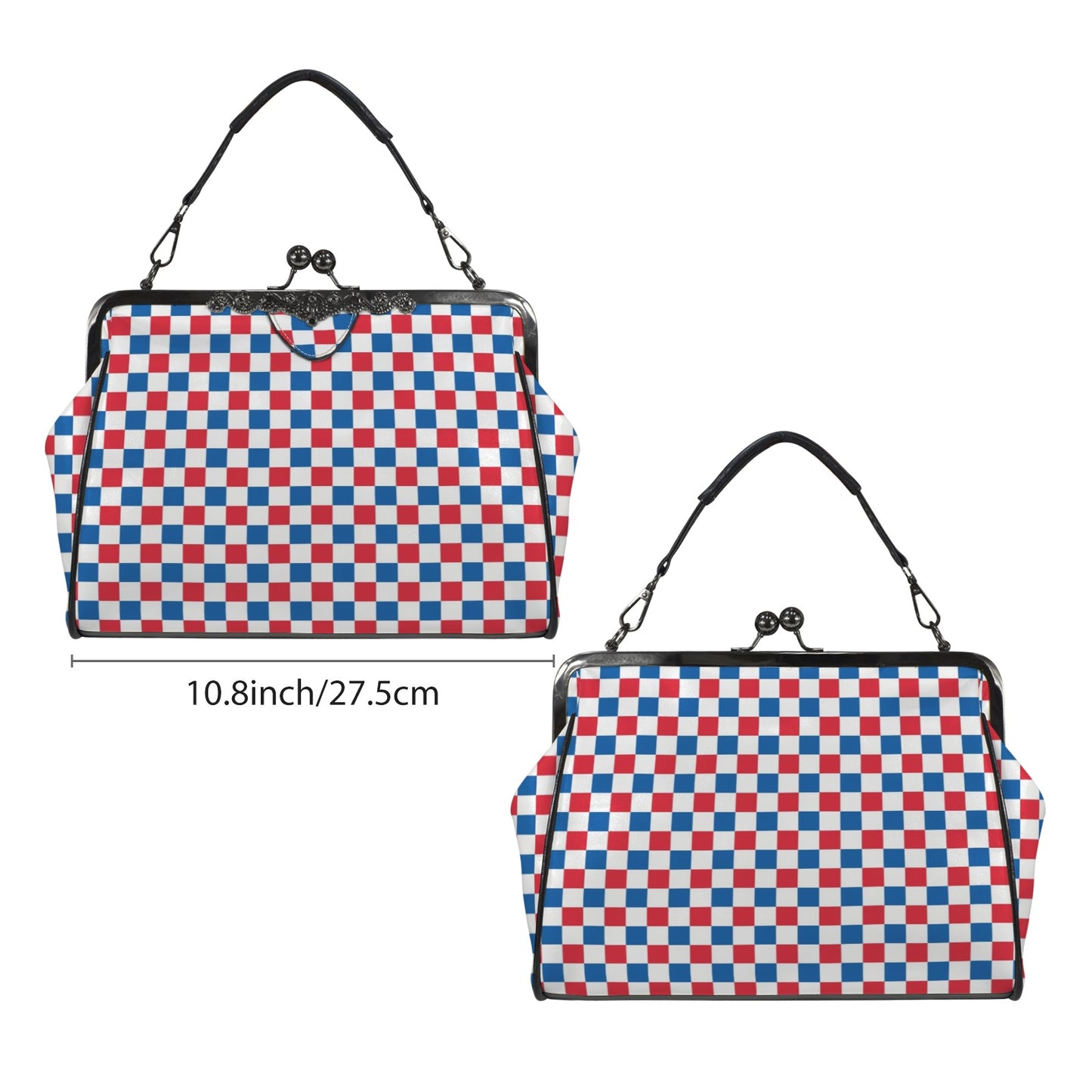 USA/American Flag Inspired Checkered Pattern Kisslock Crossbody Shoulder Bag