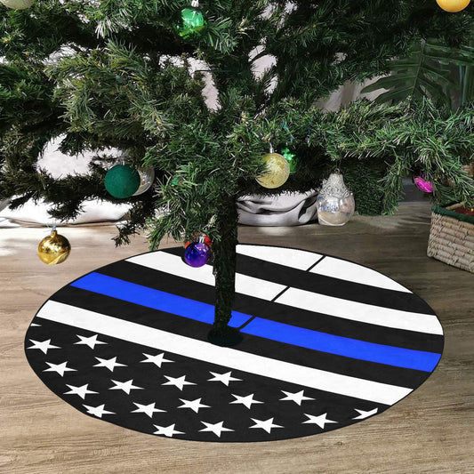 Thin Blue Line Flag Thick Christmas Tree Skirt 47" x 47"