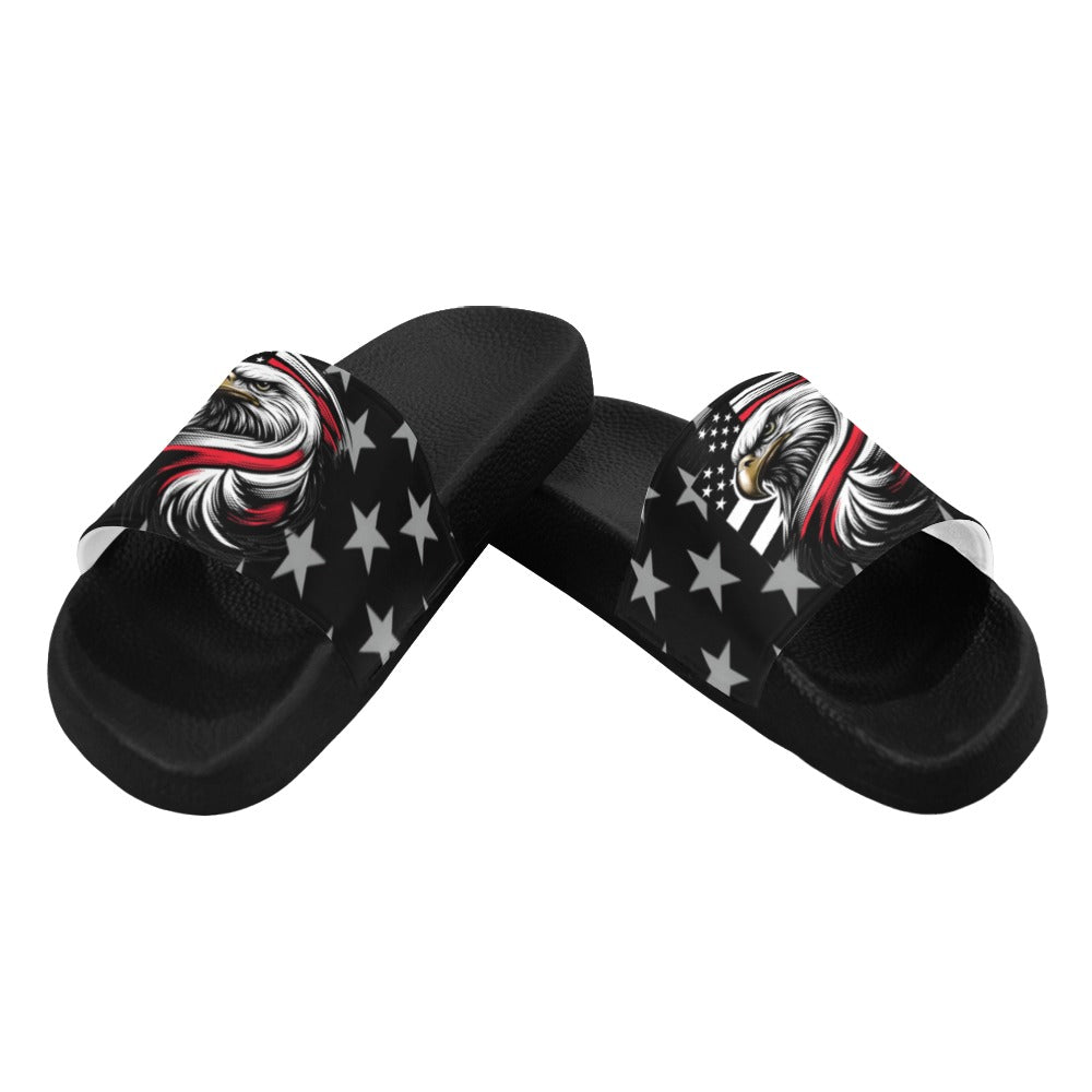 Thin Red Line Flag Inspired Eagle Women's Slide Sandals