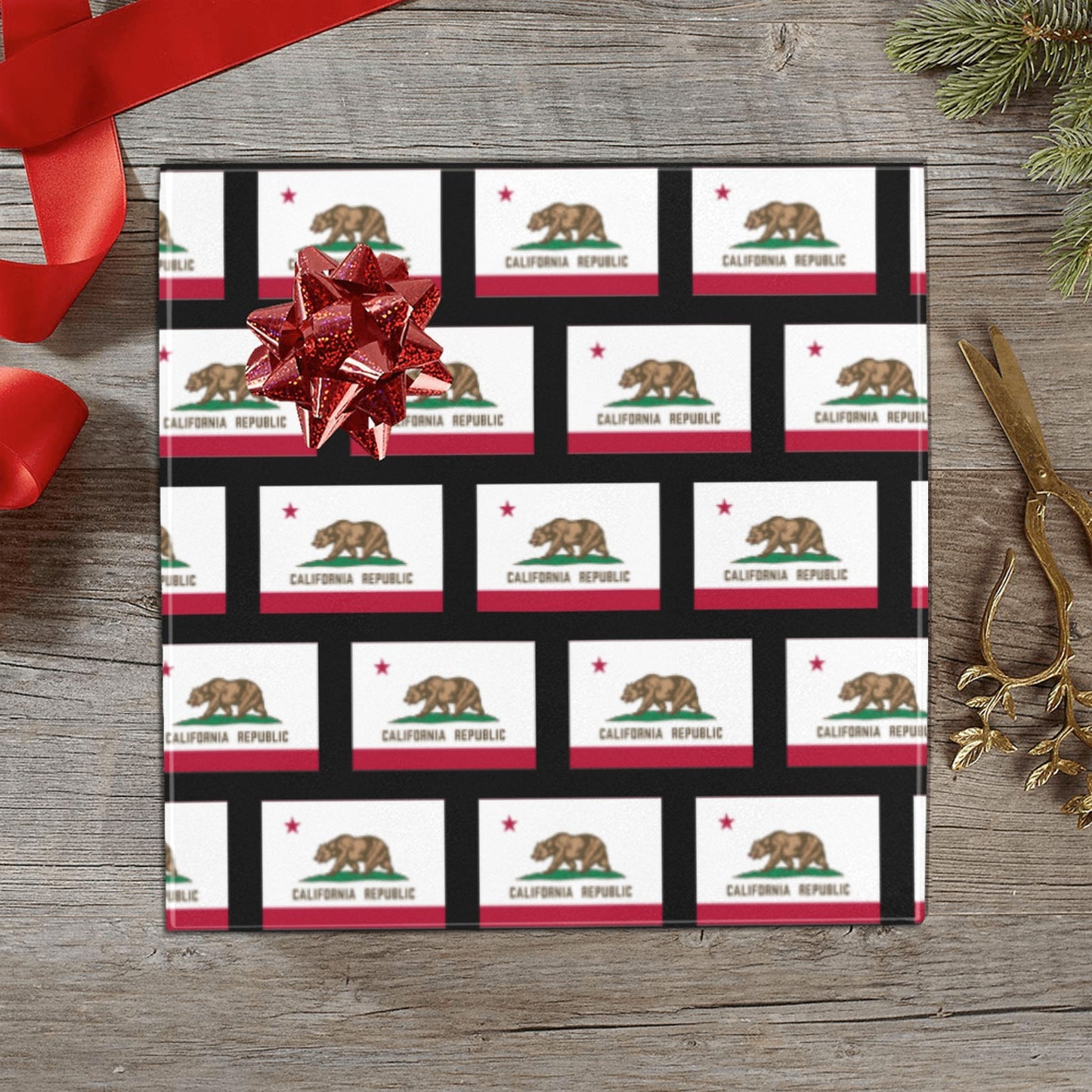 California Flag Inspired Custom Gift Wrapping Paper 58"x 22.5" (4 Rolls)