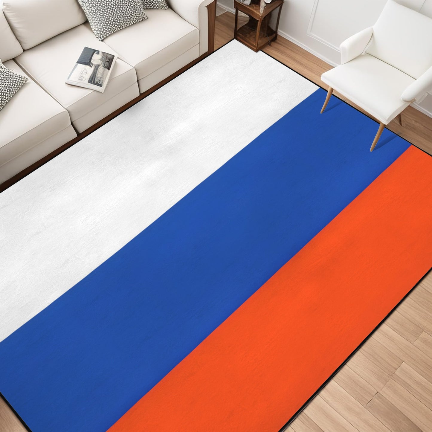 Russia Flag Inspired 84x60 Inch Area Rug with Black Binding (Made in the USA)