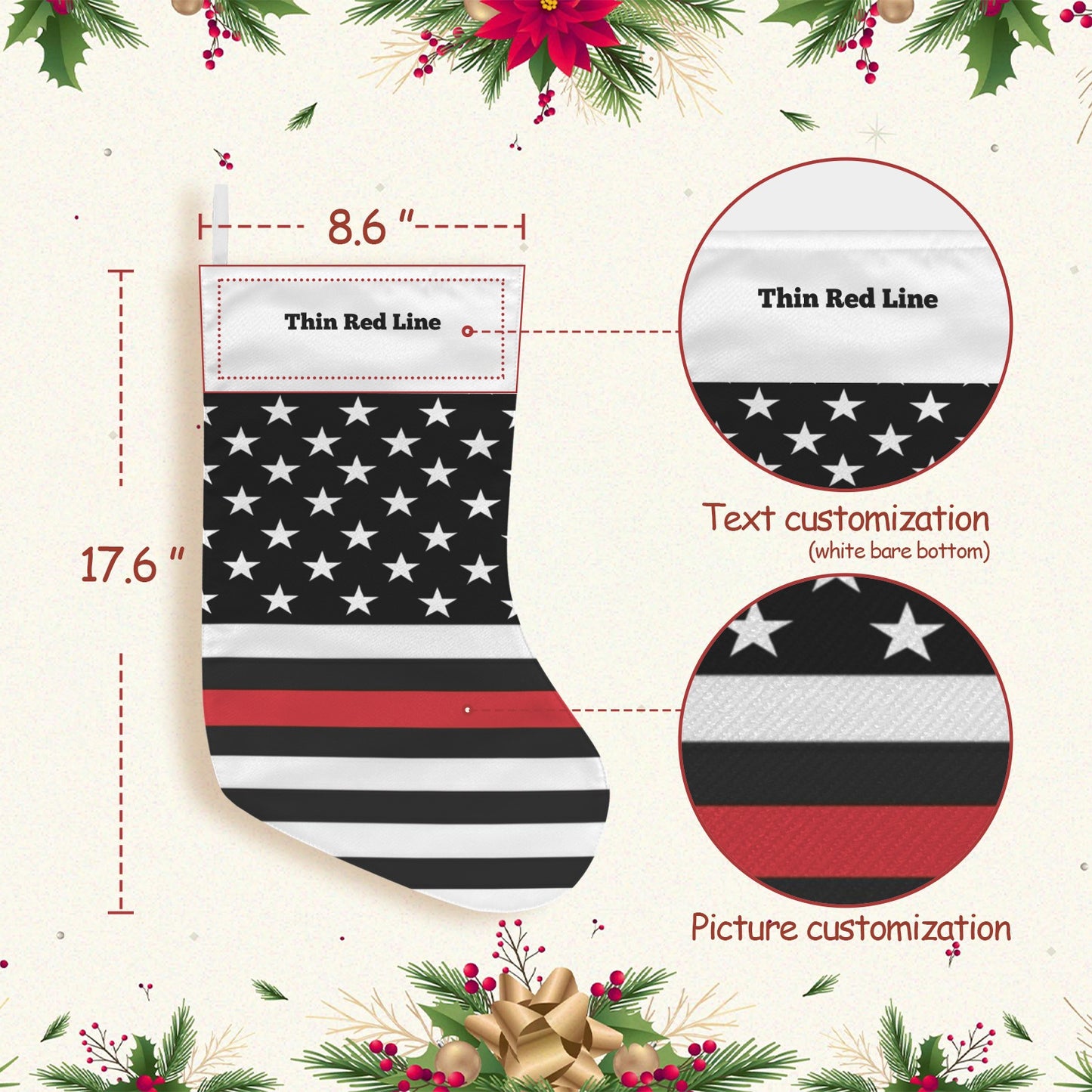 Thin Red Line Flag Christmas Stocking(Made in USA)