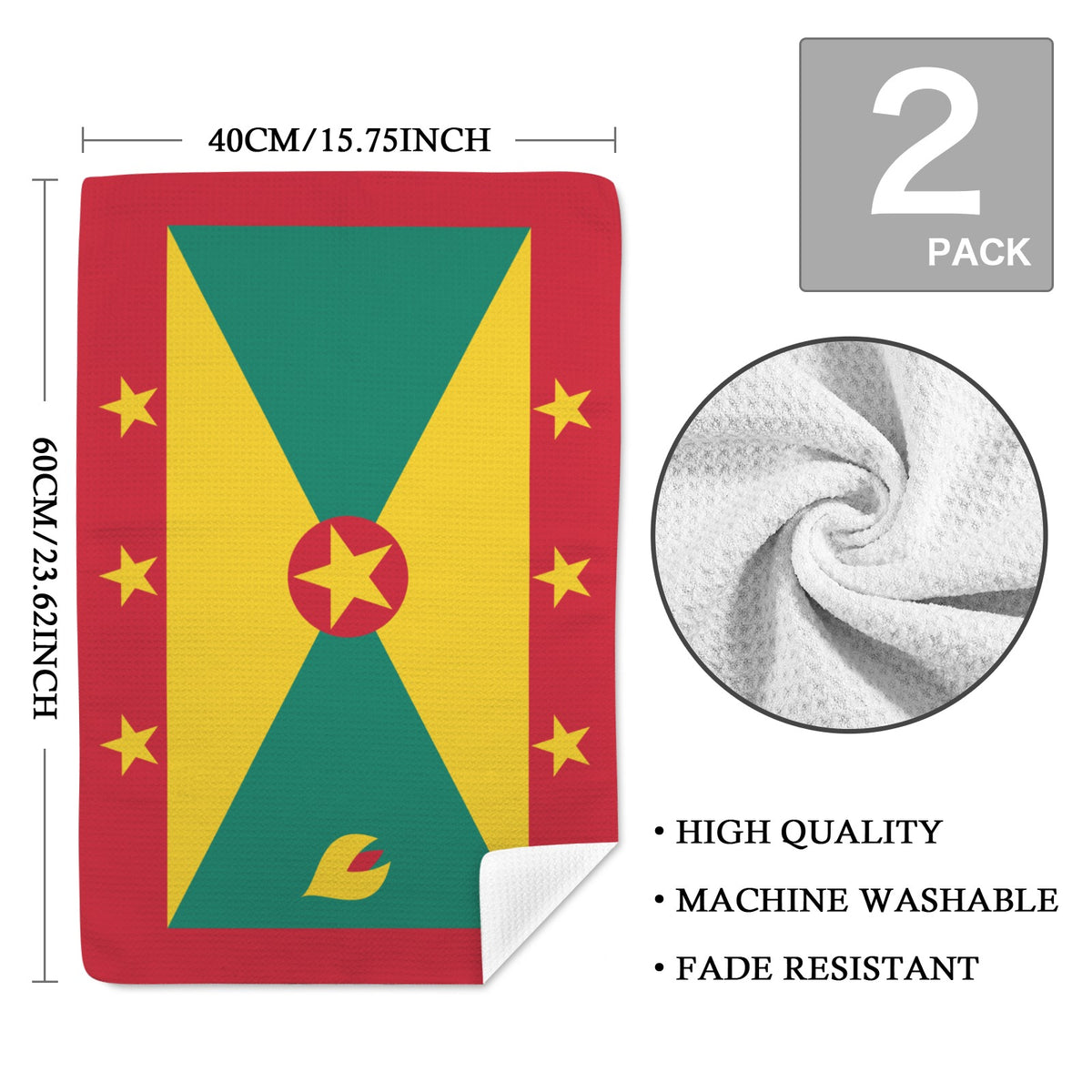 Grenada Flag Inspired Kitchen Towel 40X60cm (Pack of 2) | Printed In the USA