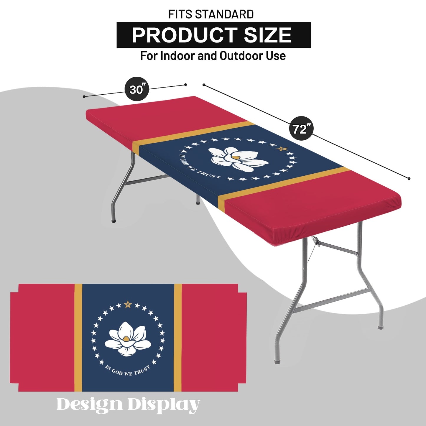 Mississippi Flag Inspired Custom Elastic Fitted Tablecloth 72x30 inch (Made in the USA)