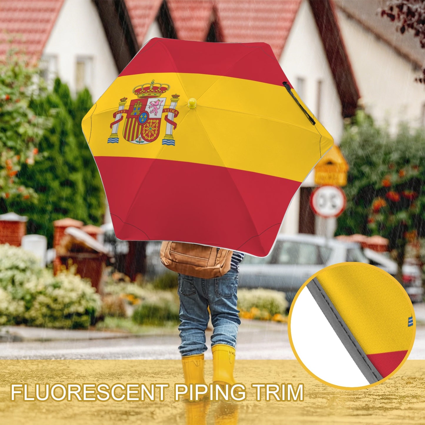 Spain Flag Inspired Kids Safe Round Corner Umbrella