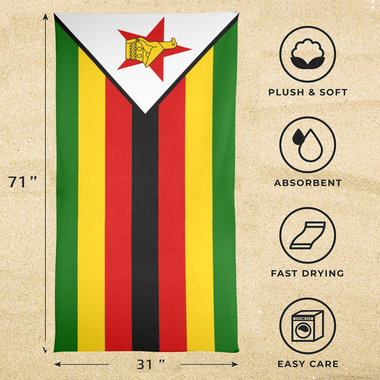 Zimbabwe Flag Beach Towel 31"x71" (Made in USA)