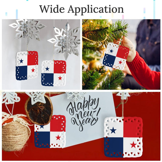 Panama Flag Inspired Square Ceramic Ornament Made in the USA