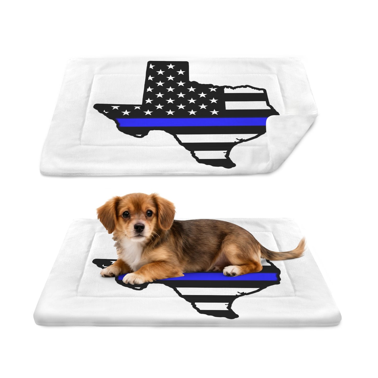Thin Blue Line Flag Inspired Texas Shape Pet Mat 25x18inch (Made in the USA)
