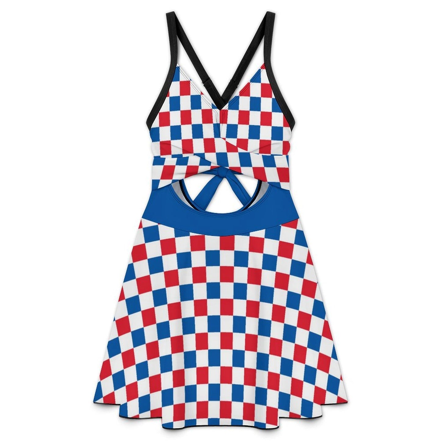 USA/American Flag Inspired Checkered Pattern Women's V-neck One-piece Swimsuit with Cutout