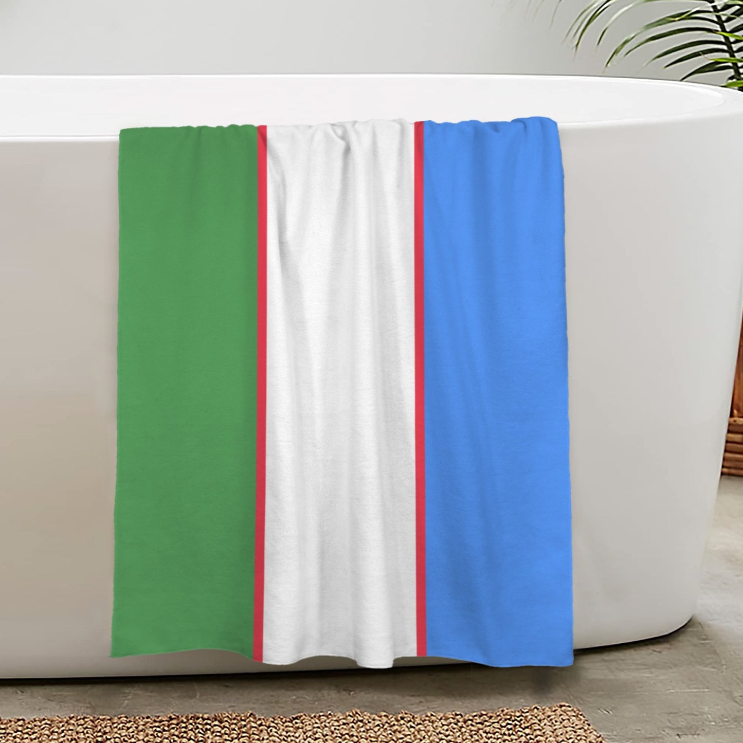 Uzbekistan Flag Inspired Custom Bath Towel 29"x58"(Made in USA)