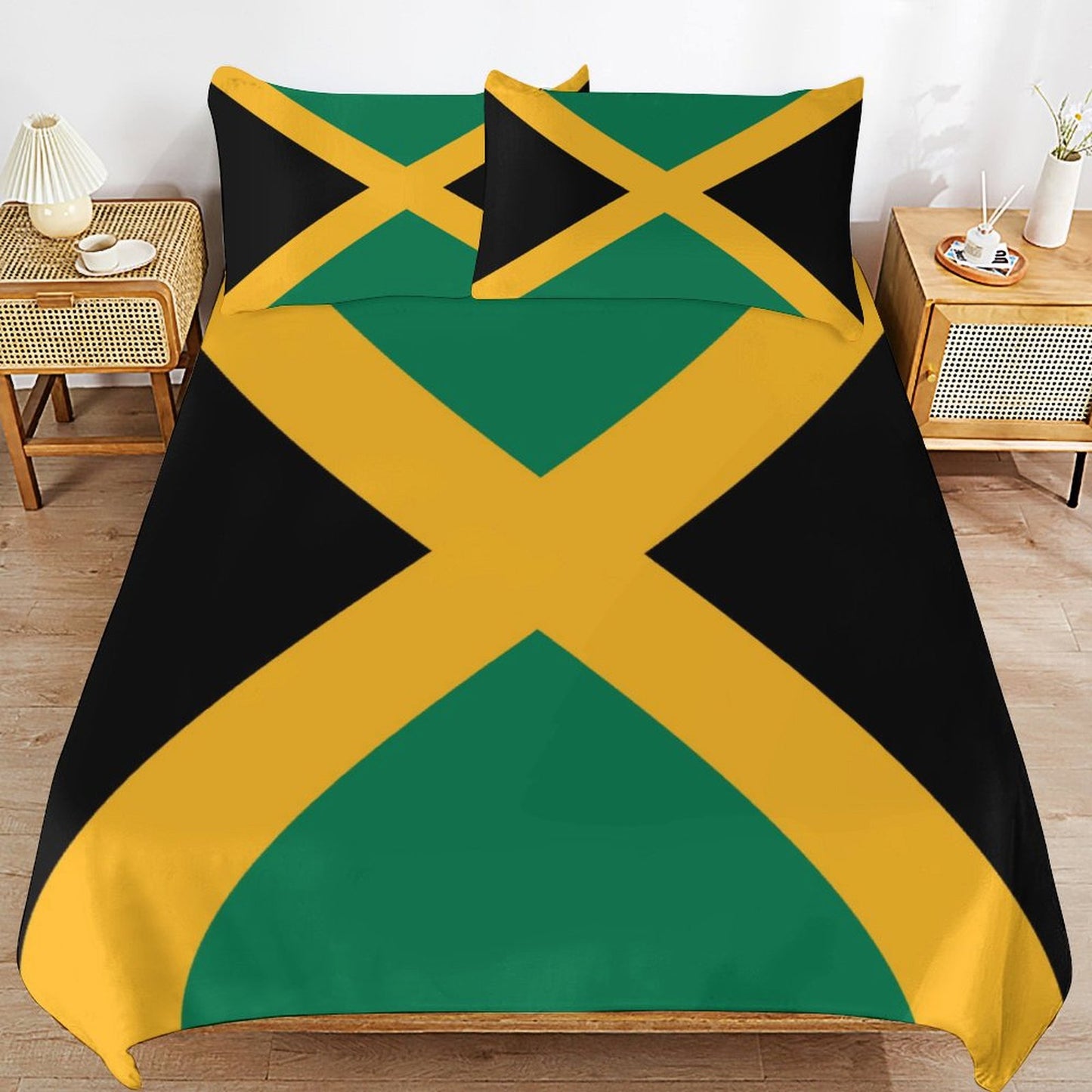Jamaica Flag Inspired 3-Piece Bedding Set (1 Duvet Cover + 2 Pillow Shams) – 102"×90"