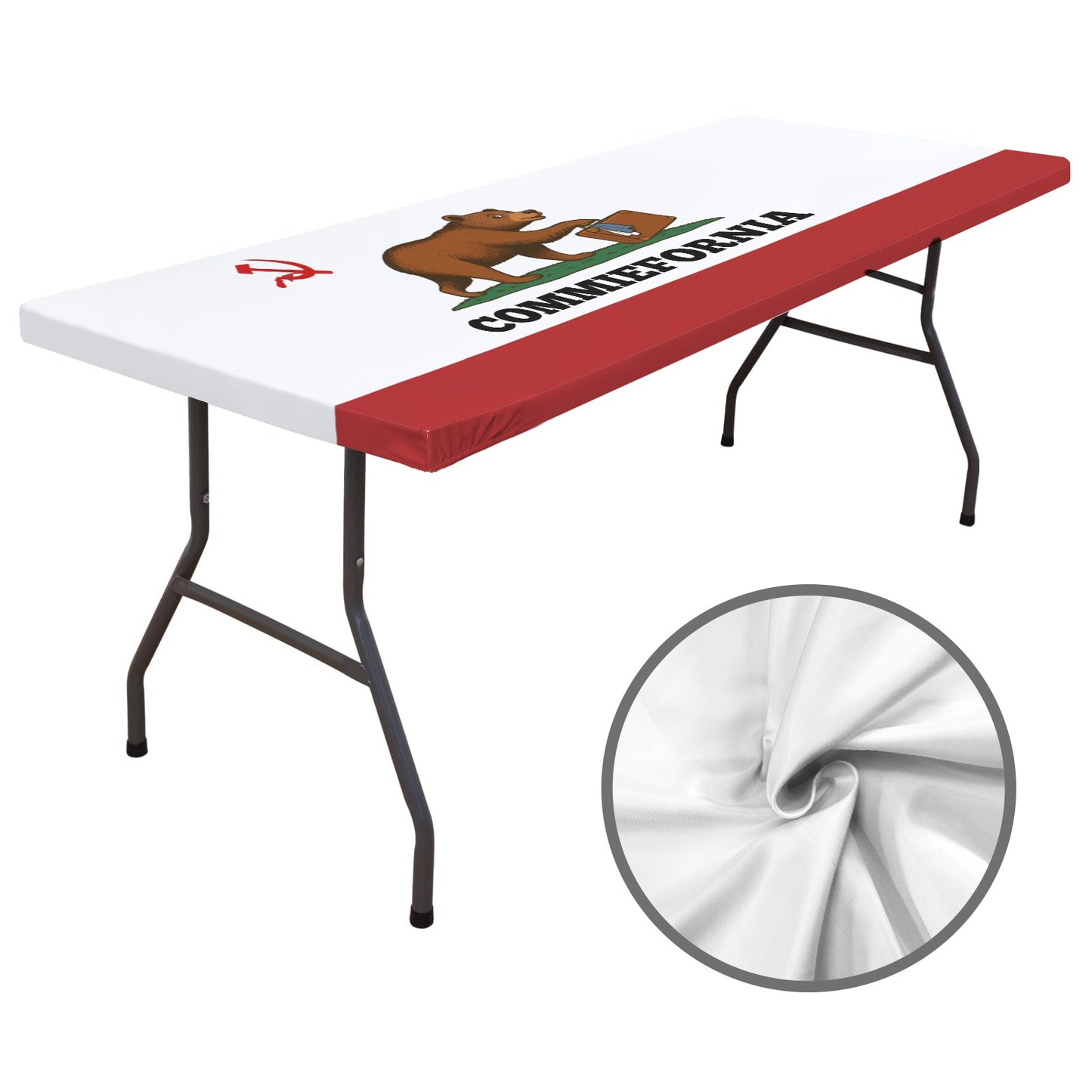 California Flag Inspired (COMMIEFORNIA) Custom Elastic Fitted Tablecloth 72x30 inch (Made in the USA)