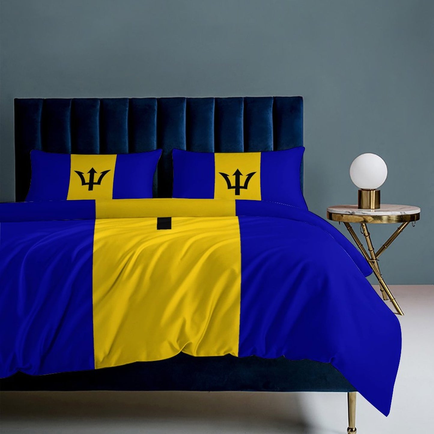 Barbados Flag Inspired 3-Piece Bedding Set (1 Duvet Cover + 2 Pillow Shams) – 102"×90"