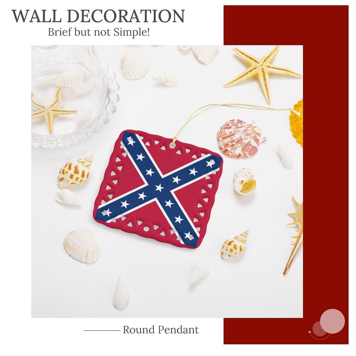 Confederate Battle Flag Inspired Square Ceramic Ornament Made in the USA