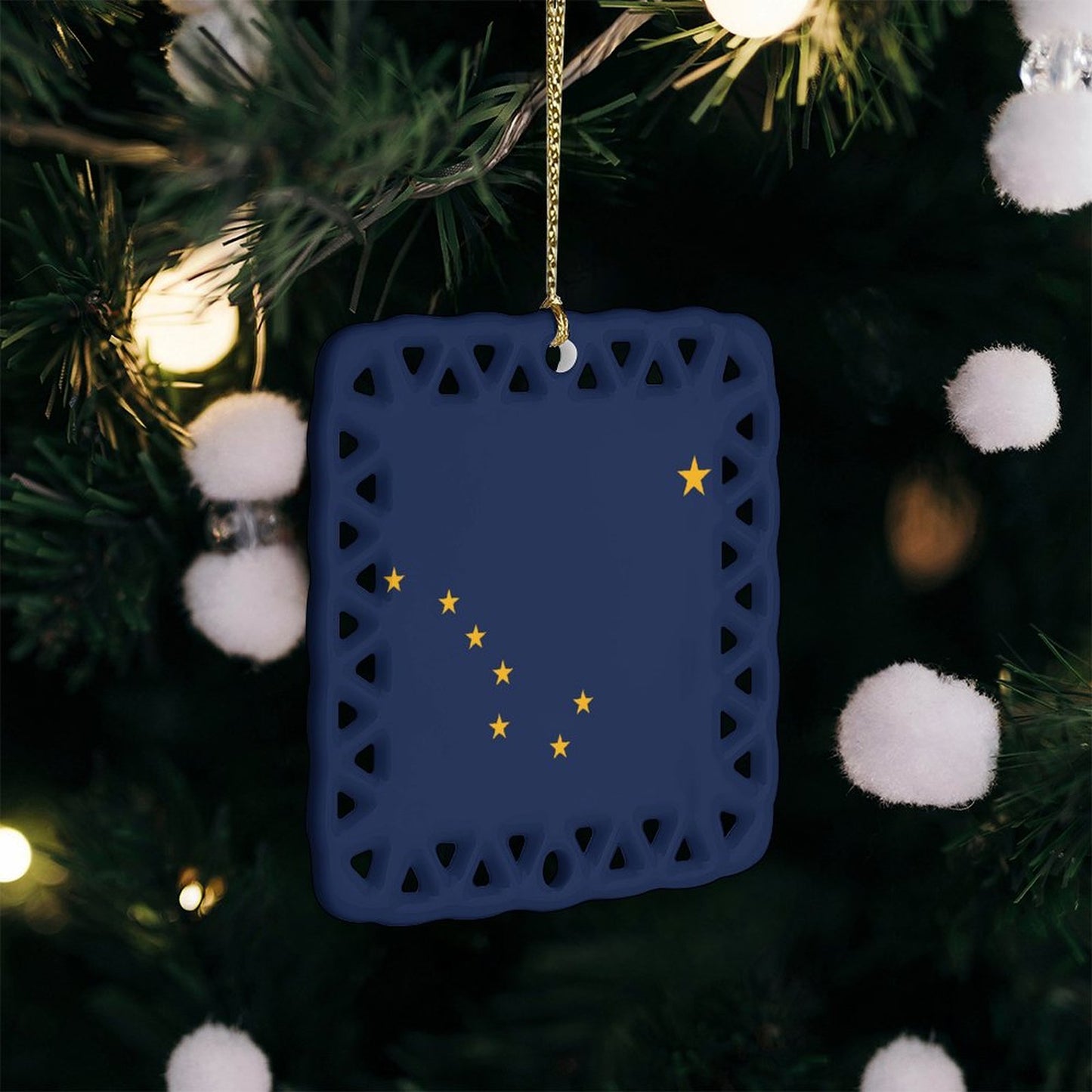 Alaska Flag Inspired Square Ceramic Ornament Made in the USA