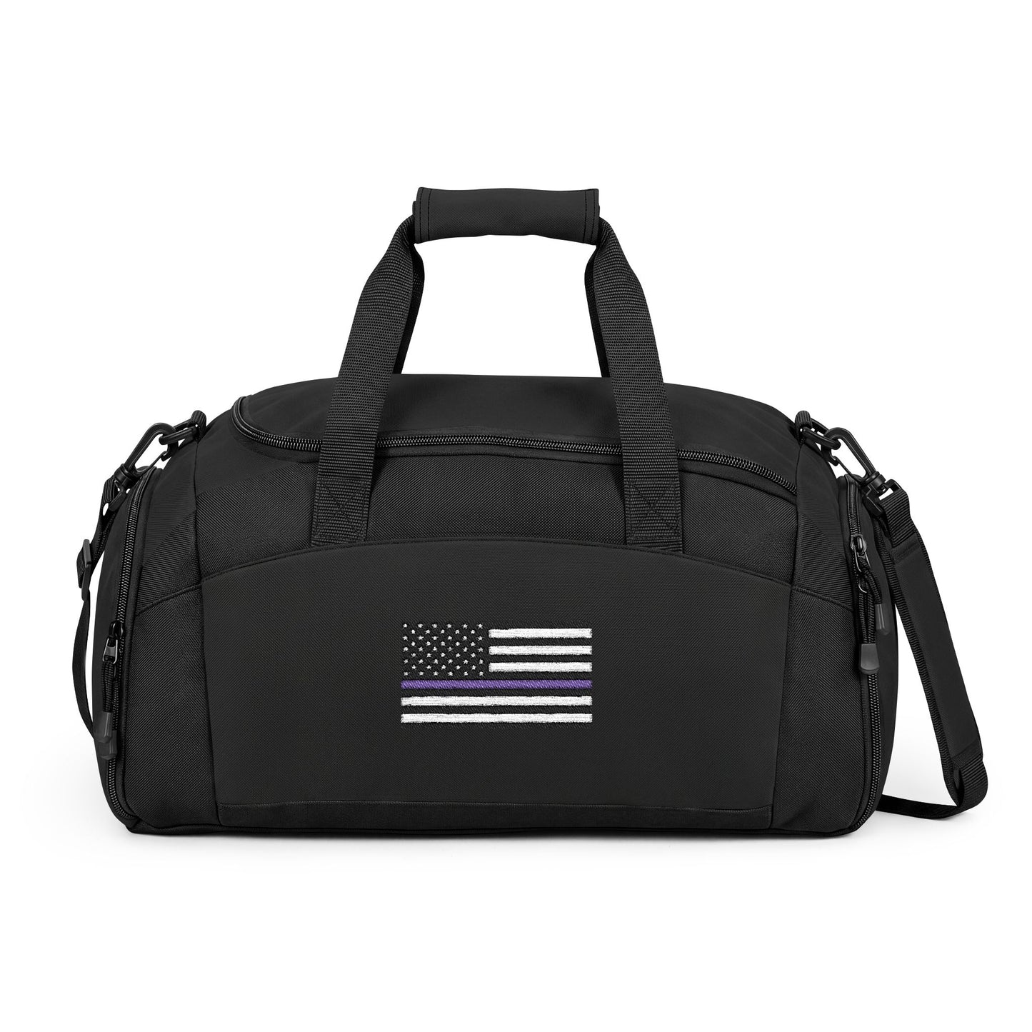 Thin Blue Line Flag Gym Bag — Black Duffle with Embroidered Thin Blue Line Flag