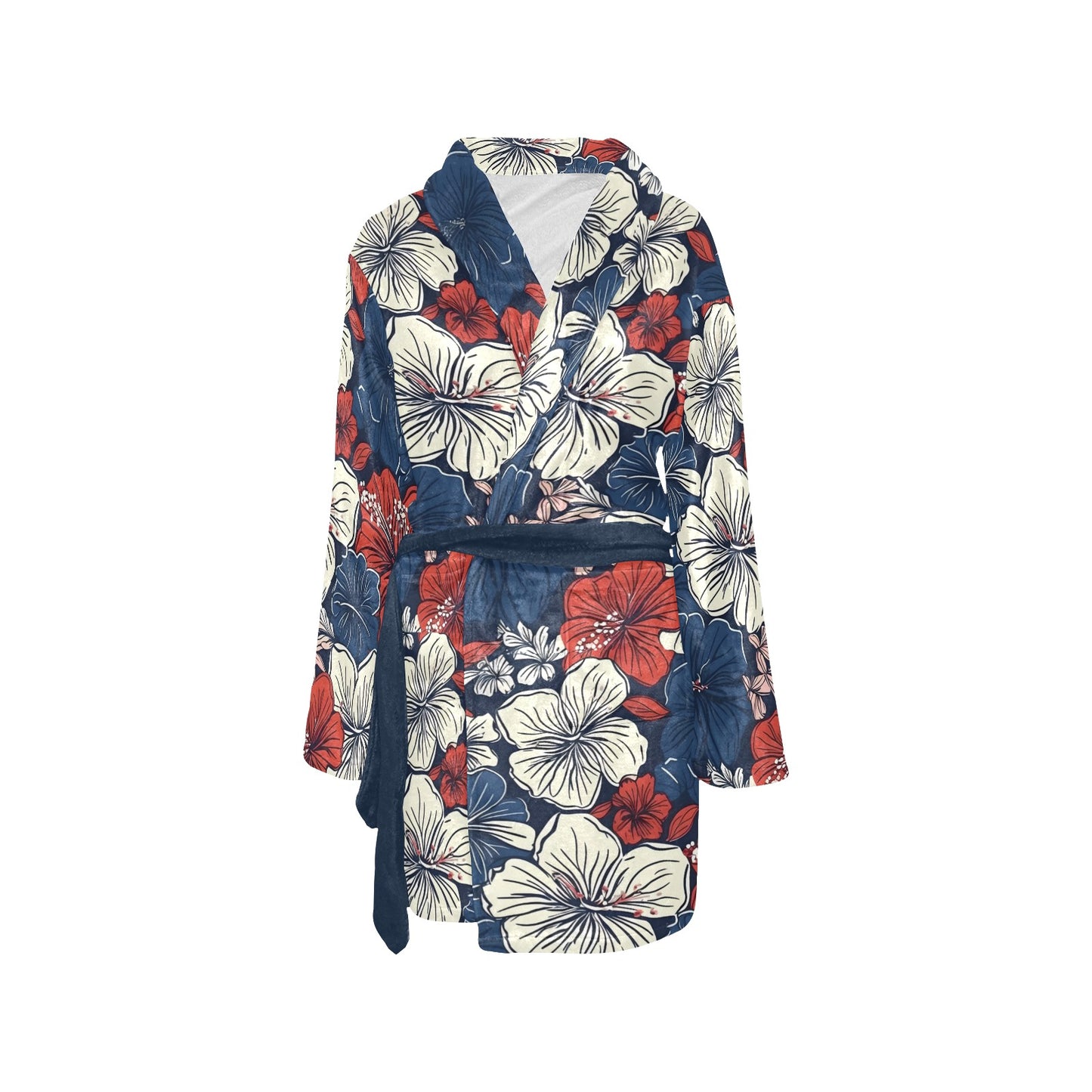 USA/American Flag Inspired Hawaiian Floral Pattern Women's Fleece Robe