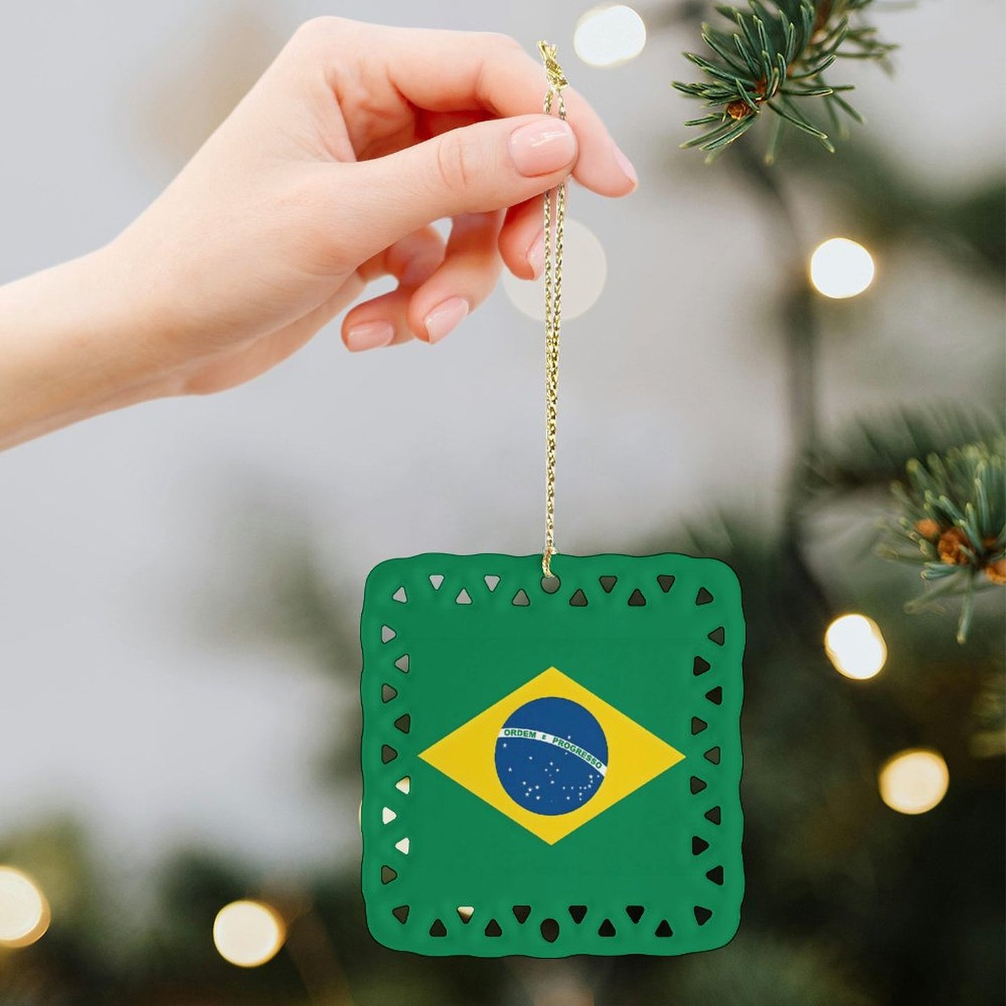 Brazil Flag Inspired Square Ceramic Ornament Made in the USA