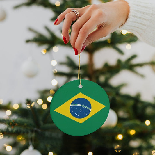 Brazil Flag Inspired Circle Ceramic Ornament Made in USA Circle Ceramic Ornament (Made in USA)