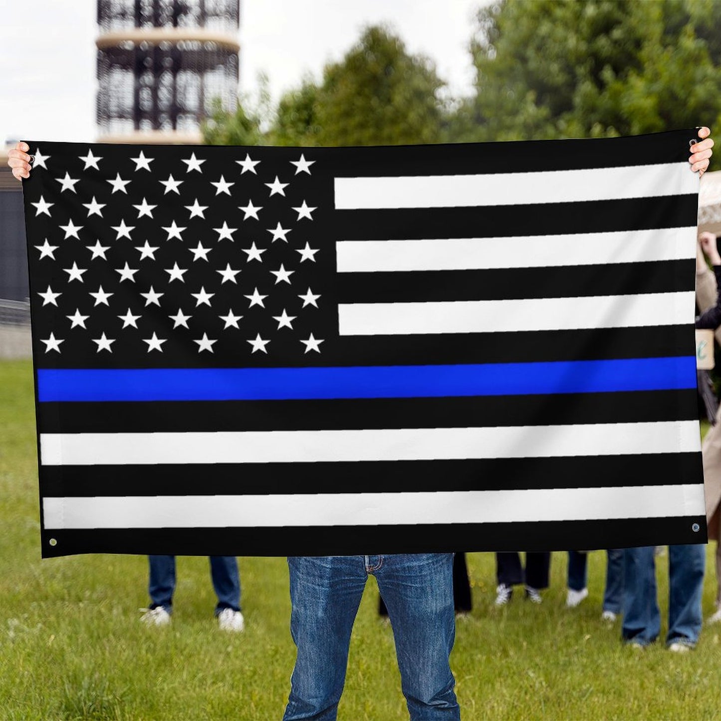 Thin Blue Line Flag Inspired Wall Mount Flag with Four Grommets (35x59 in)