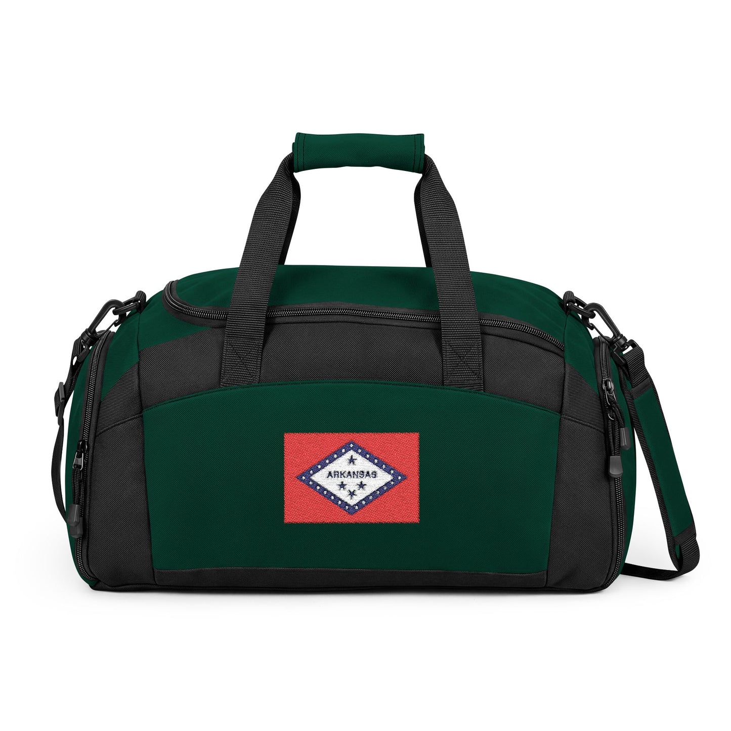 Arkansas Flag Gym Bag — Small Black Duffle with Embroidered Arkansas Flag