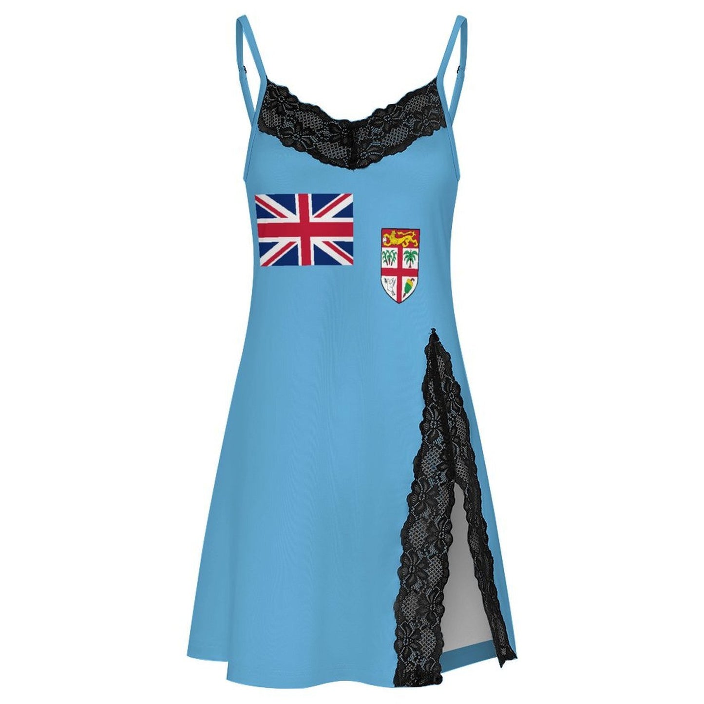 Fiji Flag Inspired Women's Lace Slit Cami Pajama Dress