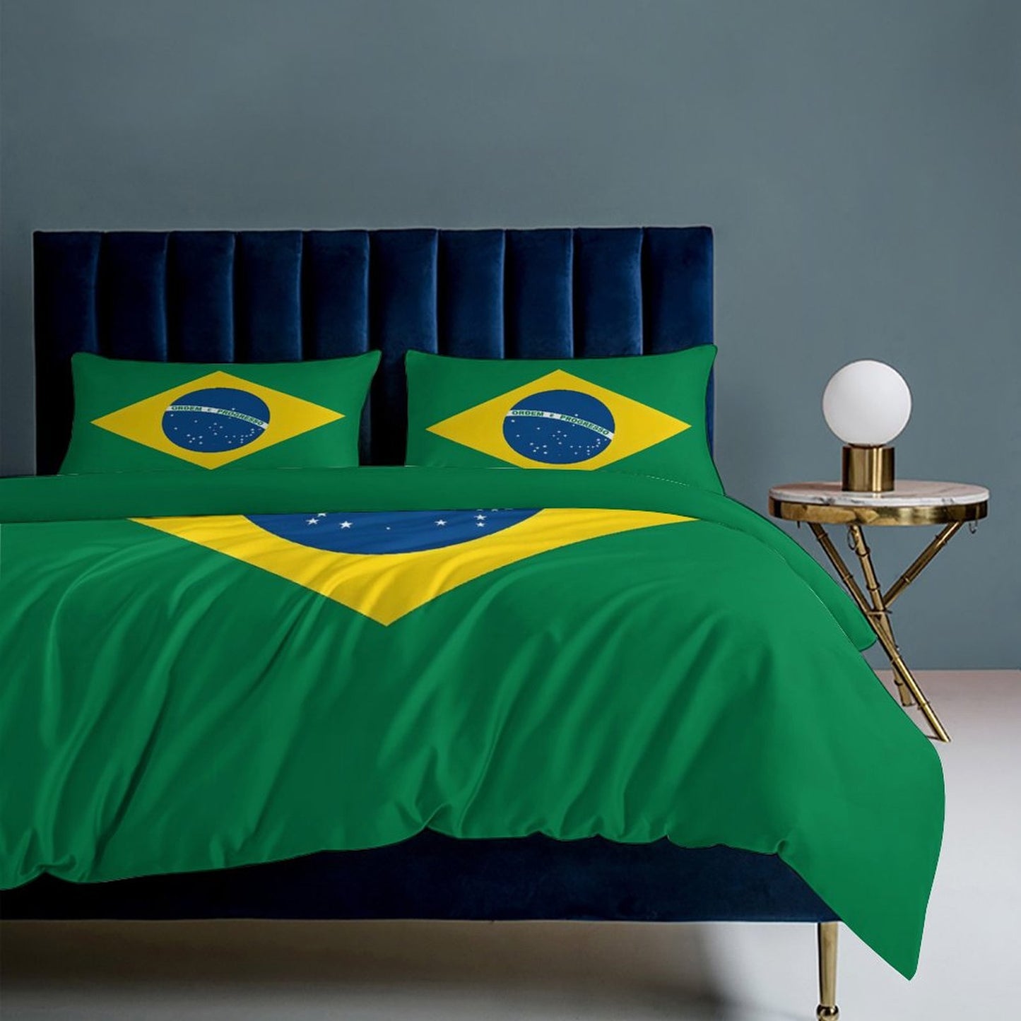Brazil Flag Inspired 3-Piece Bedding Set (1 Duvet Cover + 2 Pillow Shams) – 102"×90"
