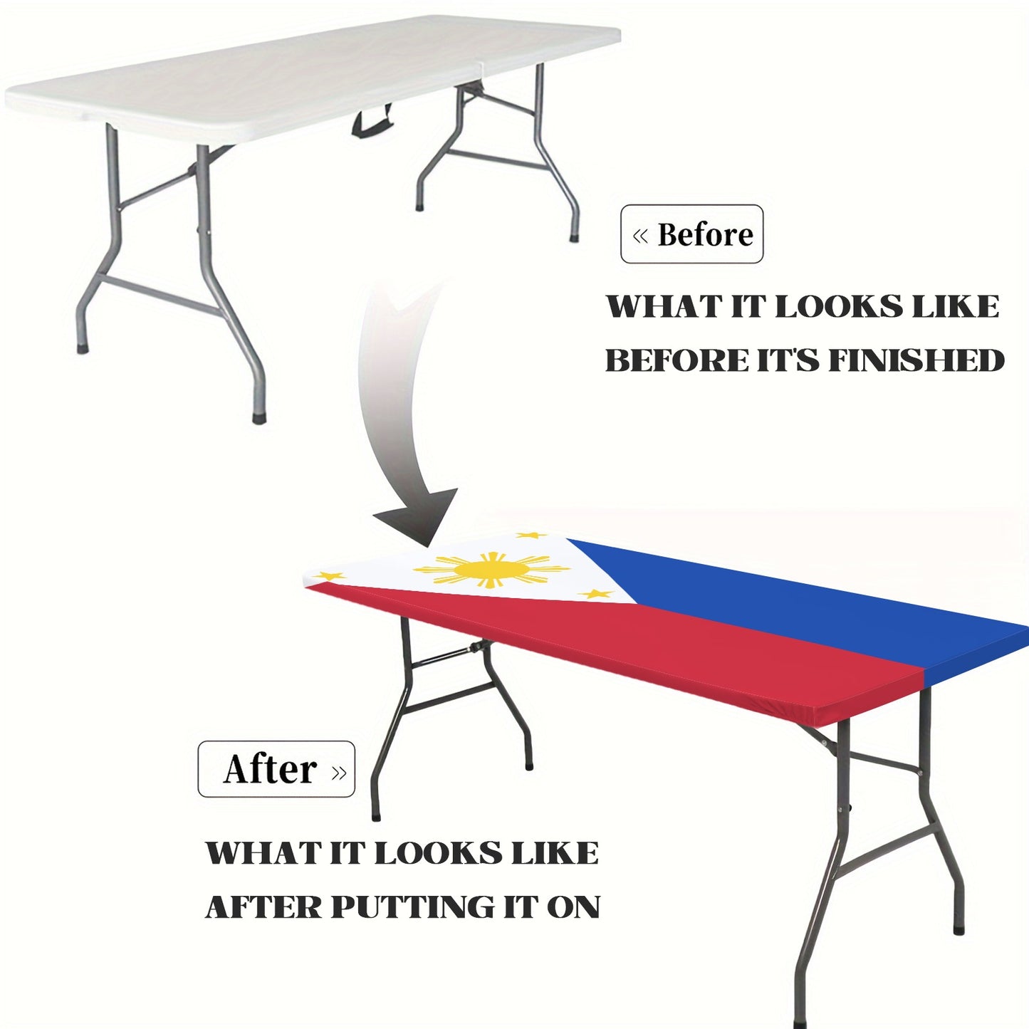 Philippines Flag Inspired Custom Elastic Fitted Tablecloth 72x30 inch (Made in the USA)