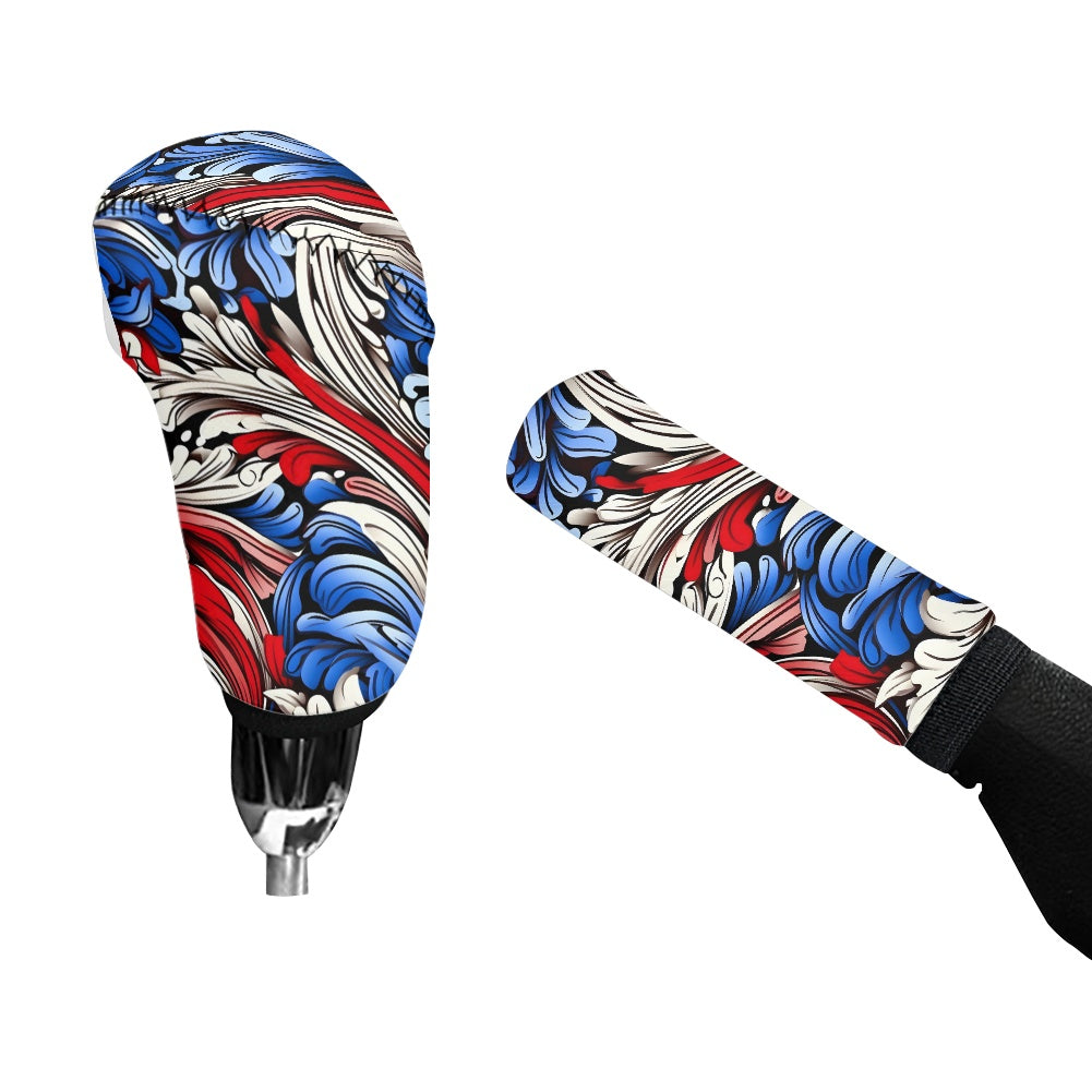 USA/American Flag Inspired Floral Pattern Gear Lever Cover+Hand Brake Cover