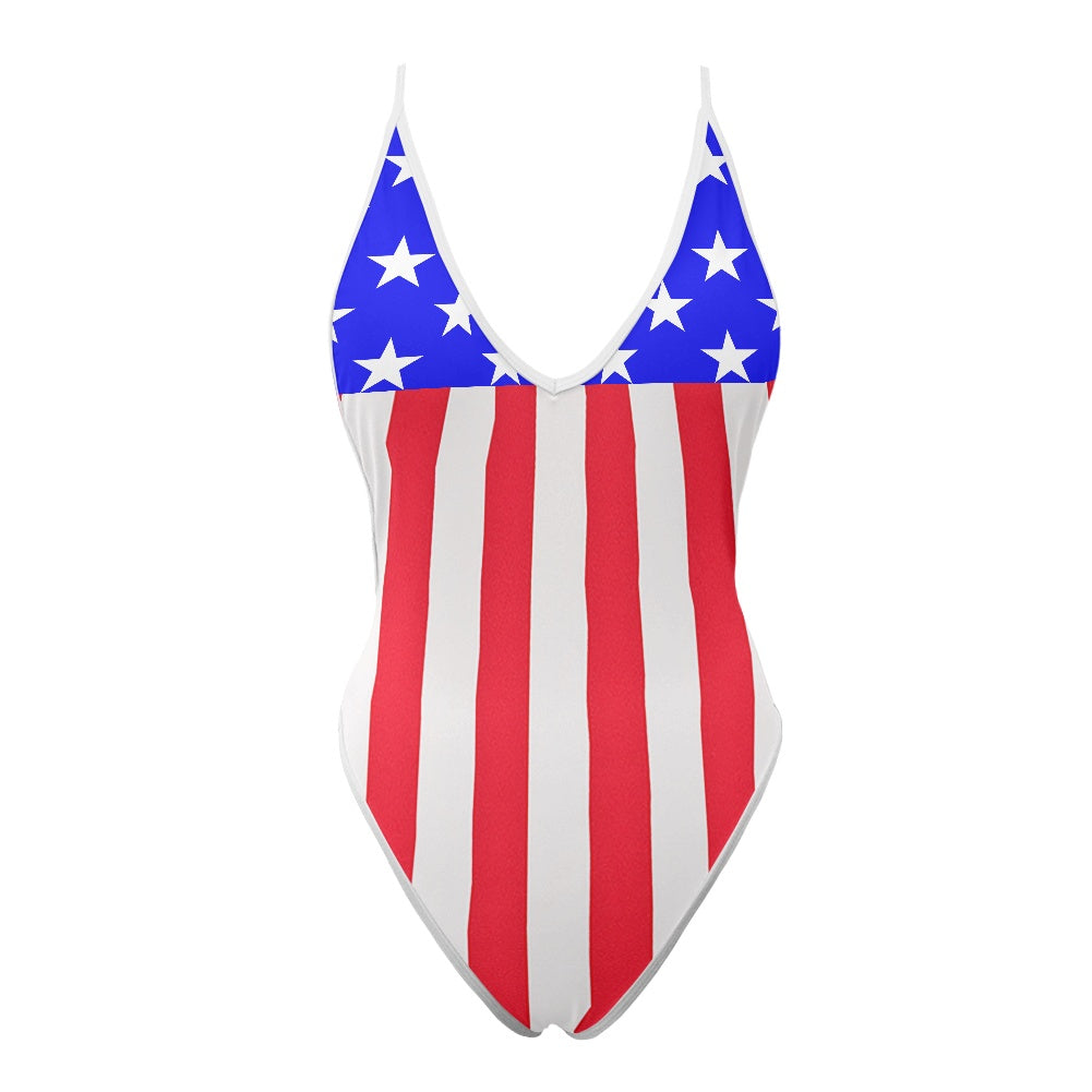 USA/American Flag Inspired One-Piece Thong Swimsuit Style-3