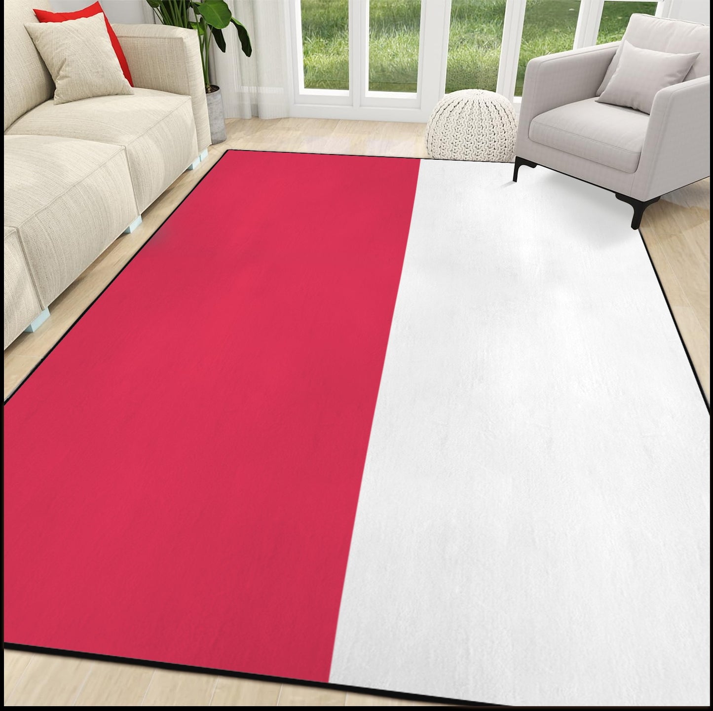 Poland Flag Inspired 84x60 Inch Area Rug with Black Binding (Made in the USA)