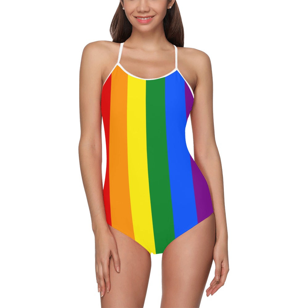 Rainbow Flag Inspired Women's One Piece Swimsuit With Back Cutout