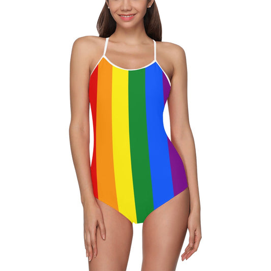 Rainbow Flag Inspired Women's One Piece Swimsuit With Back Cutout