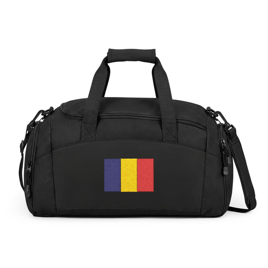 Romania Flag Gym Bag — Black Duffle with Embroidered Romania Flag