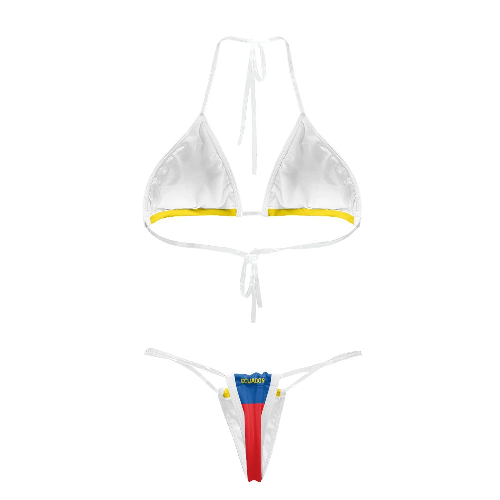 White bikini set with Ecuador flag design by [Brand].