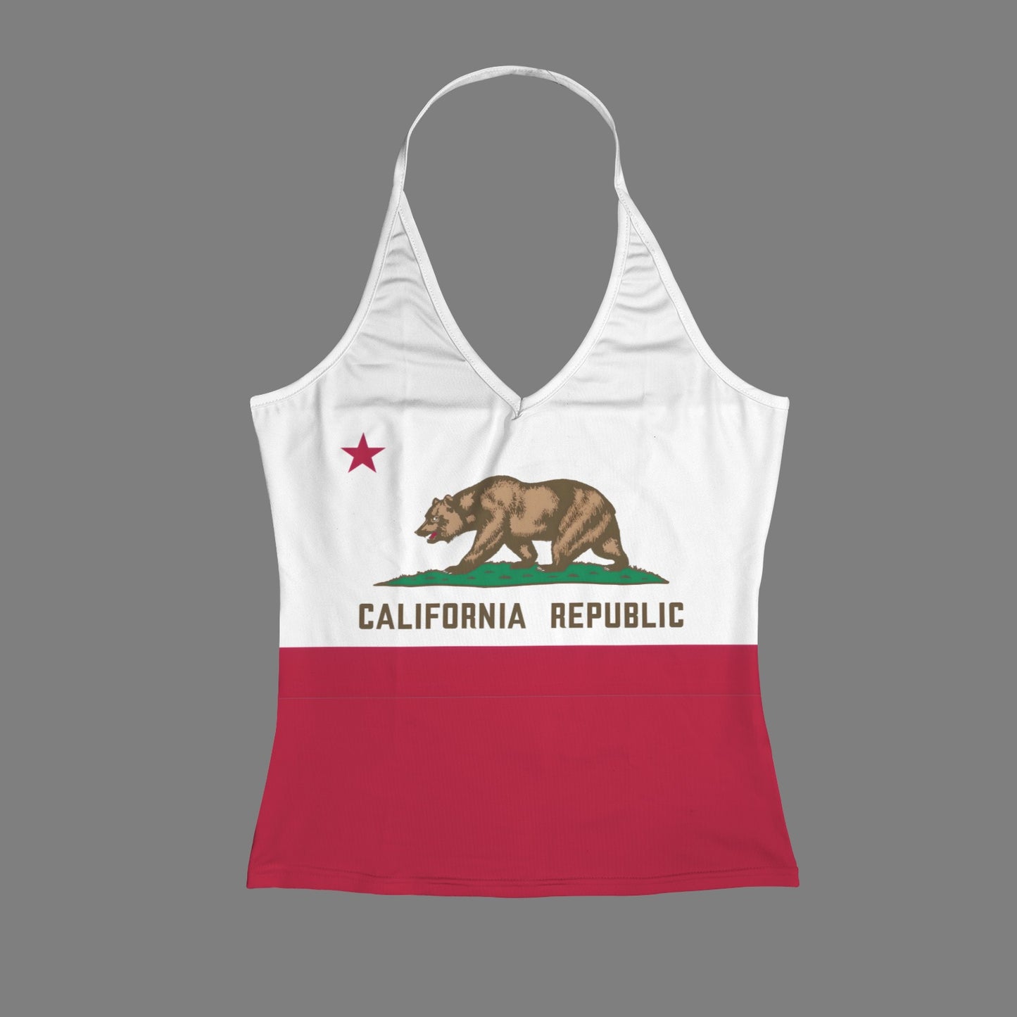 California Flag Inspired V-neck Halter Open Back Tank Top