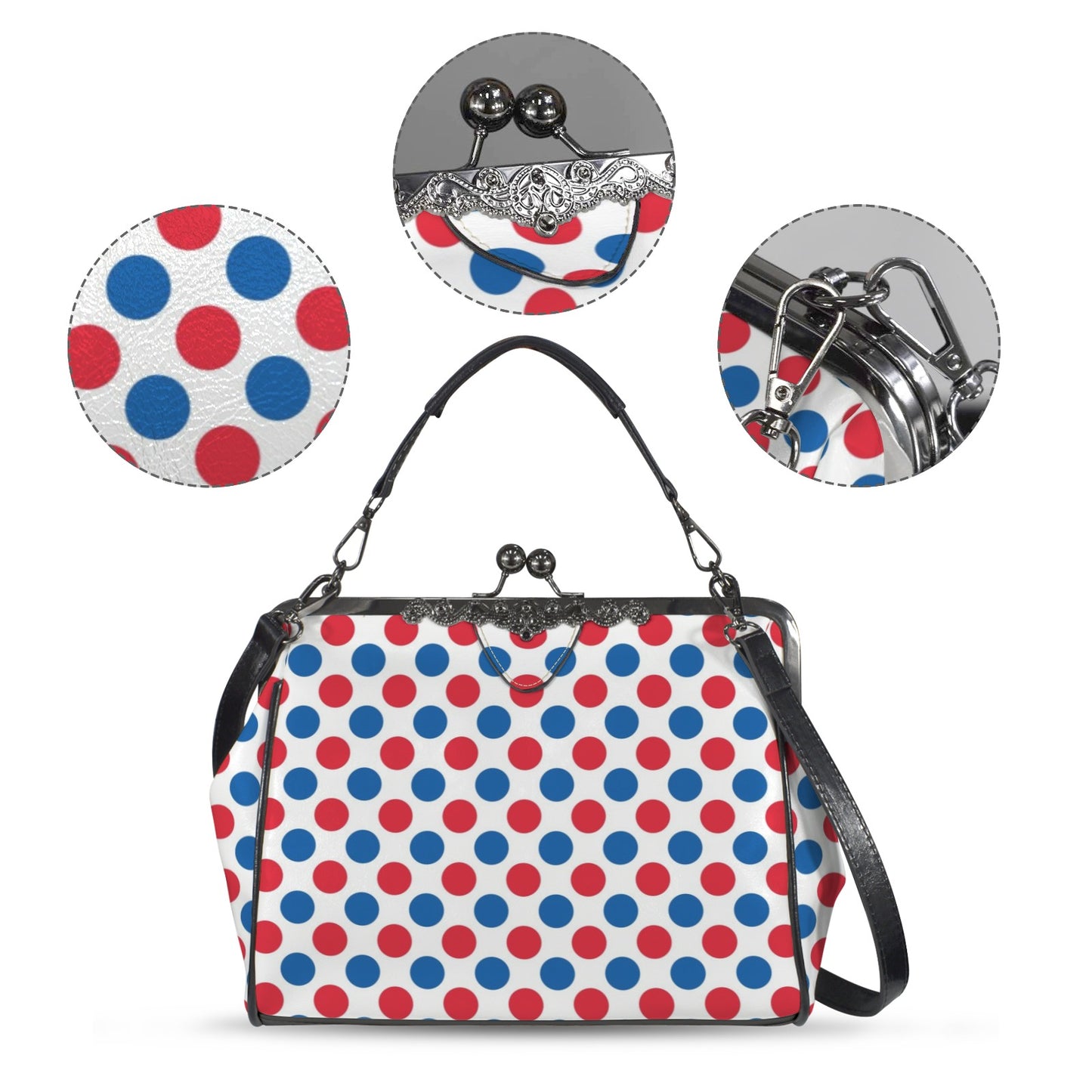 USA/American Flag Inspired Polka Dot Pattern Kisslock Crossbody Shoulder Bag