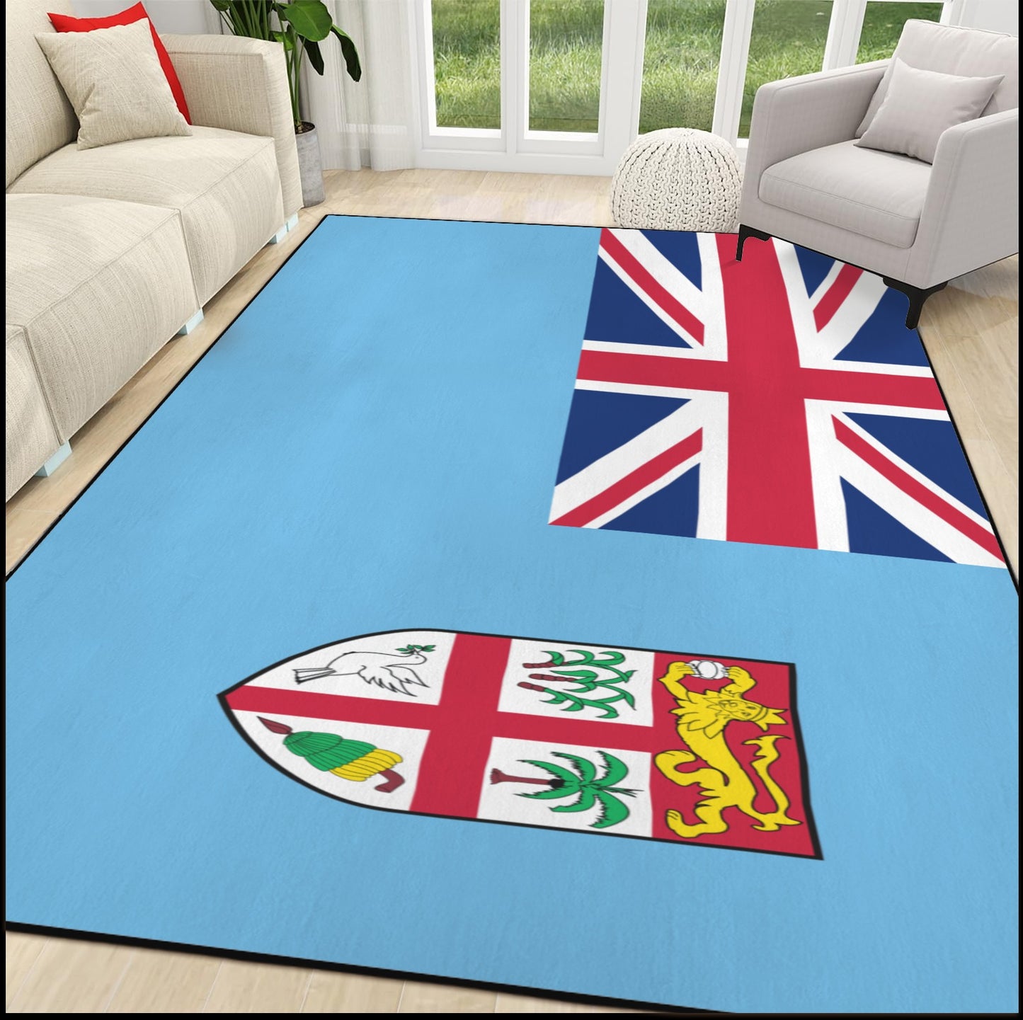 Fiji Flag Inspired 84x60 Inch Area Rug with Black Binding (Made in the USA)