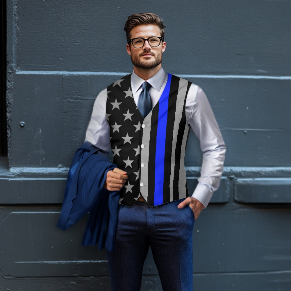 Thin Blue Line Flag Inspired (subdued) Suit vest jacket