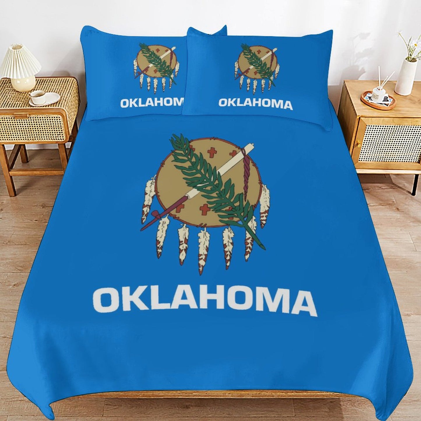 Oklahoma Flag Inspired 3-Piece Bedding Set (1 Duvet Cover + 2 Pillow Shams) – 102"×90"