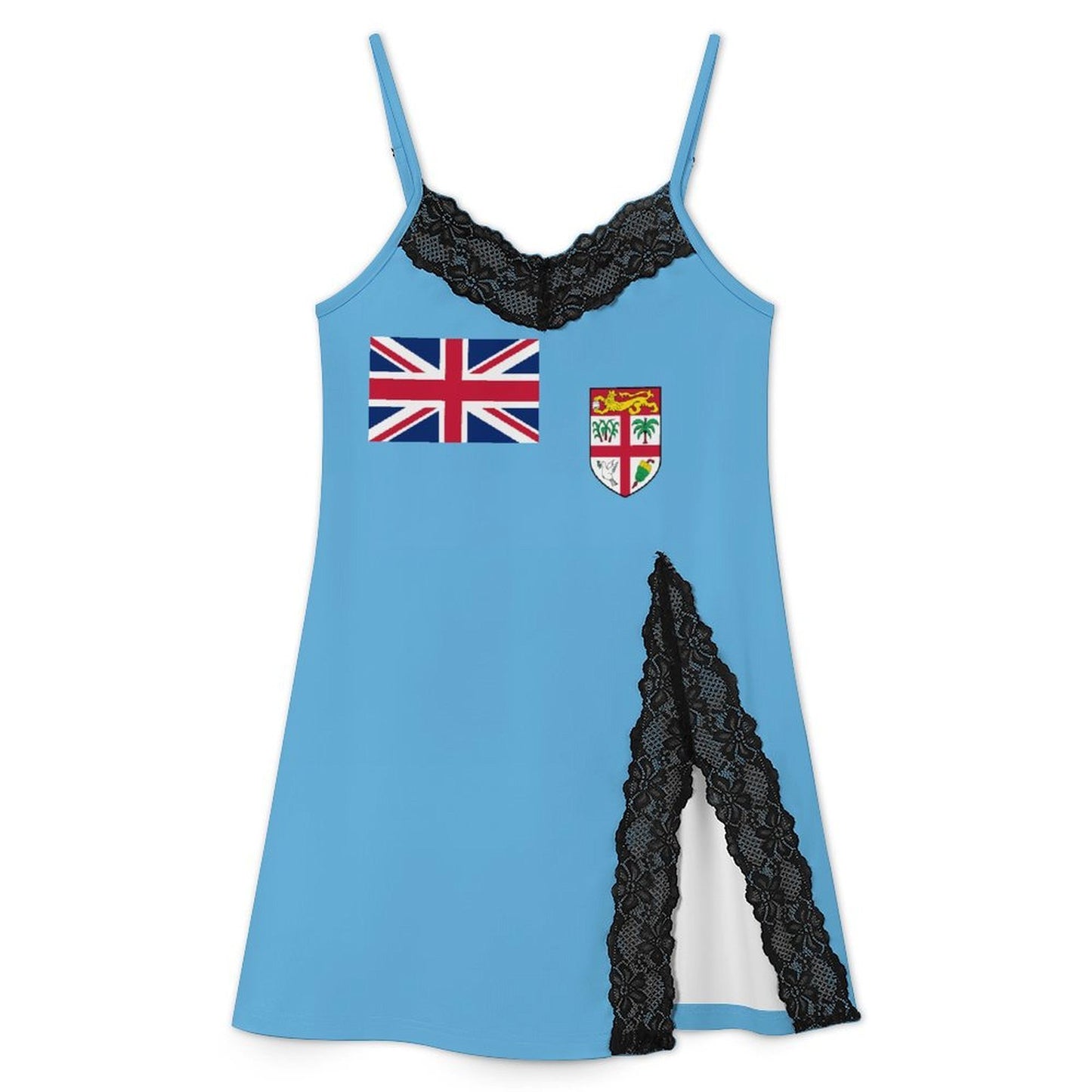Fiji Flag Inspired Women's Lace Slit Cami Pajama Dress