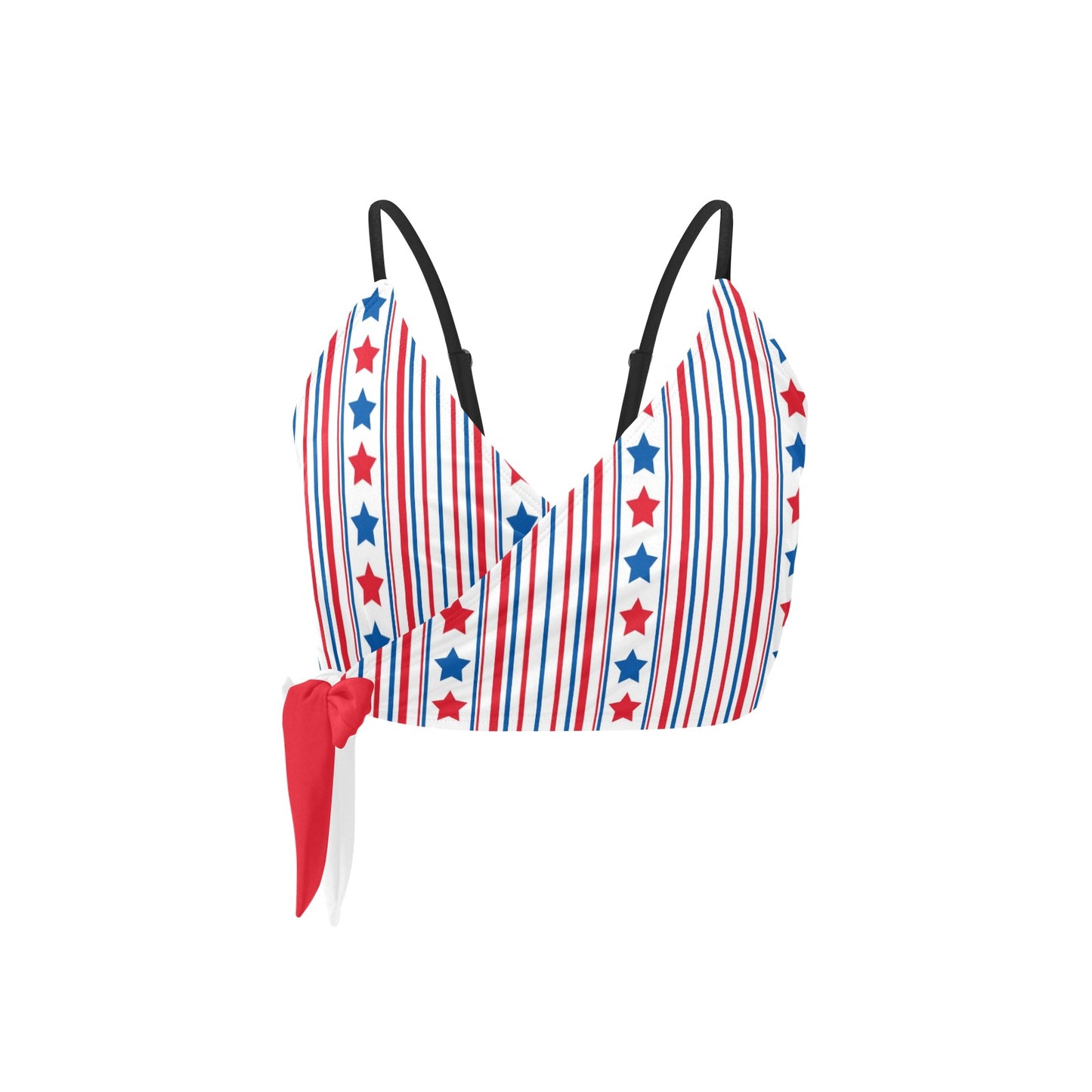 USA/American Flag Inspired Stars and Stripes Pattern Knot Side Bikini Top