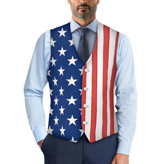 American Flag Inspired Suit Vest | Patriotic Stars & Vertical Stripes
