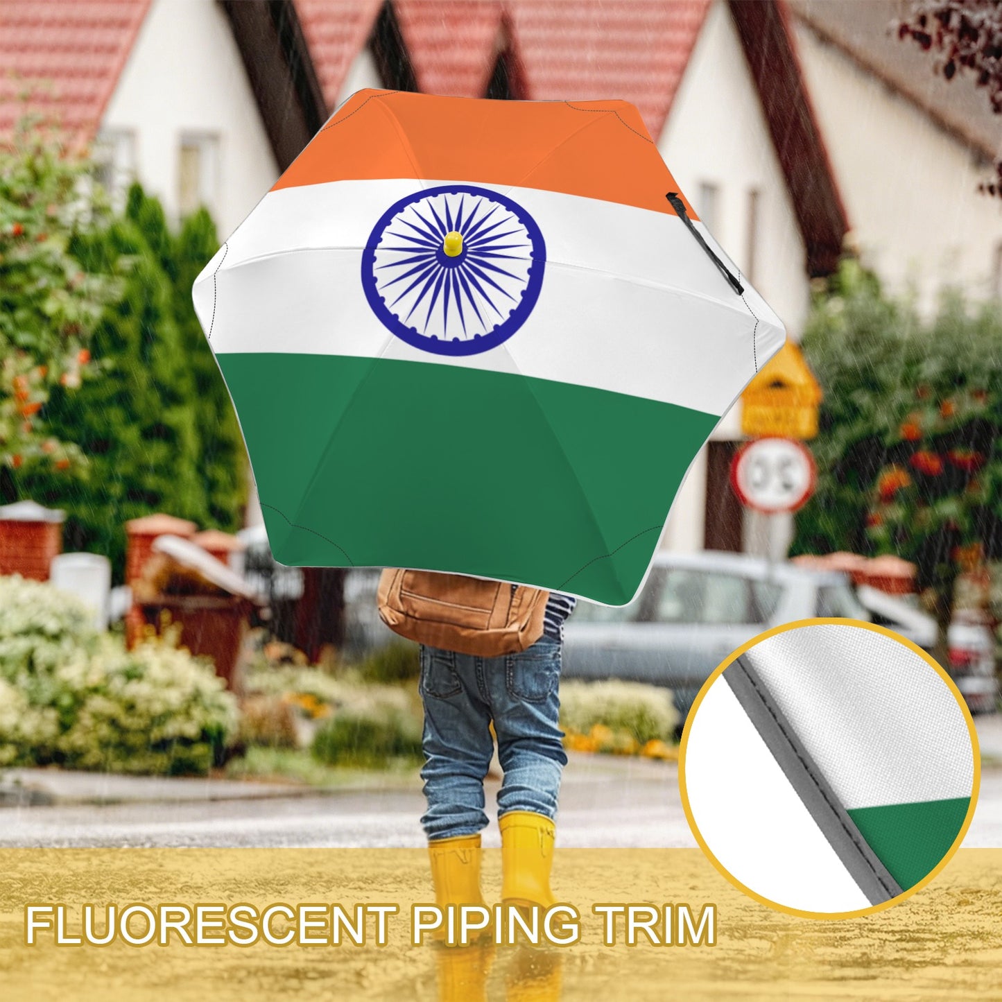India Flag Inspired Kids Safe Round Corner Umbrella